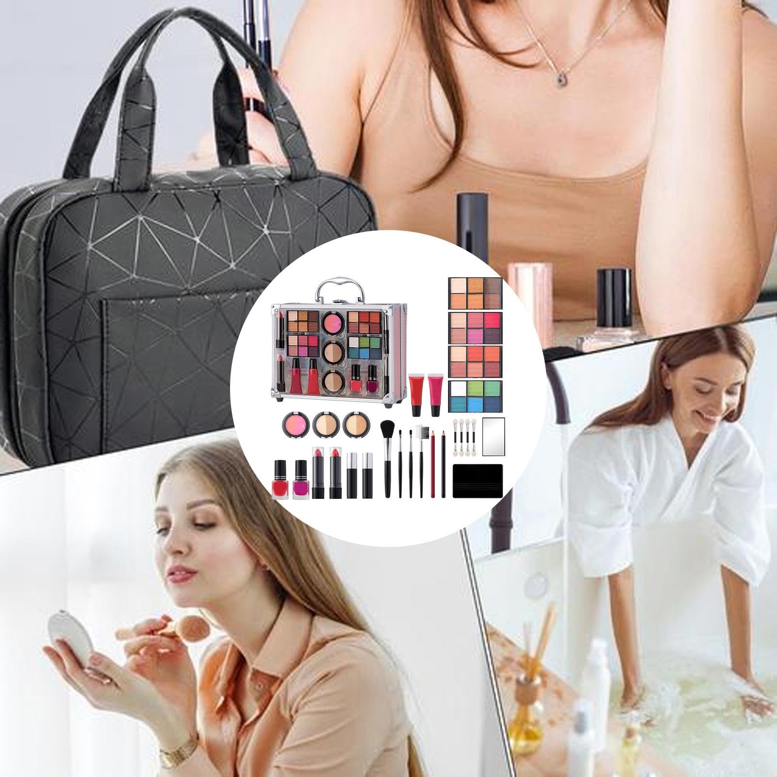 Trousse de Complète avec Étui Fards à Paupières, Rouge à Lèvres, Blush | Coffret Débutant Maison, Vacances, Bureau, Déplacements Pro, Scène, Soirées,
