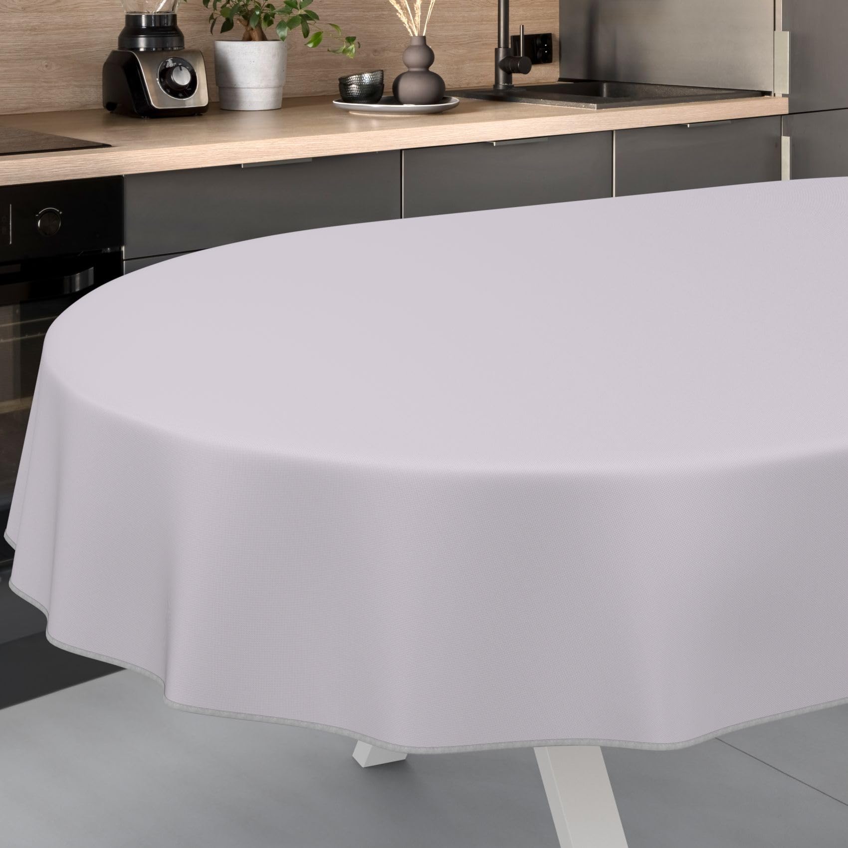 ANRO Oilcloth Tablecloth, Washable, Oilcloth, Garden Tablecloth, Outdoor, Indoor, Oval, 220 x 140 cm with Hem, Grey