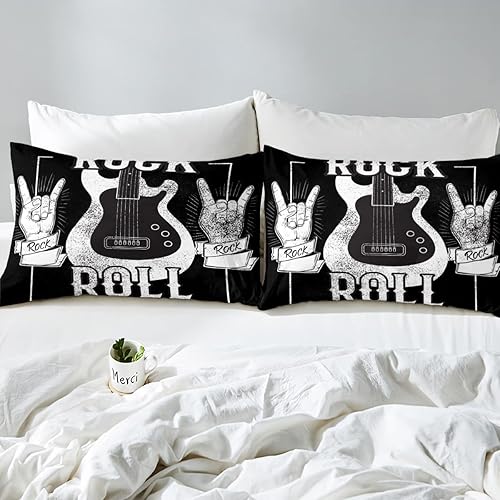 Miniatura 5 de Erosebridal Juego de ropa de cama de guitarra, juego de ropa de cama de música rock, juego de edredón de guitarra eléctrica grunge, edredón con