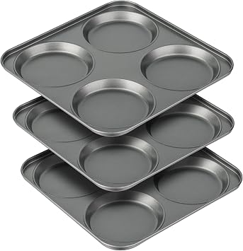 Tiawudi Muffin Top Pan, 4-Cup Hamburger Bun Pan, Large Whoopie Pies Pan, Non-Stick Bakeware for Eggs, Cornbread, Small Cake Layers and Drop Cookies, Set of 3