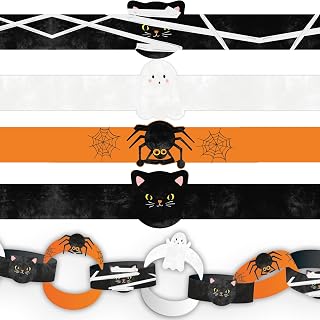 Talking Tables 100 x Paper Chains, 21ft Halloween Paper Garland, Precut Spooky Prints with Cats, Ghosts & Spiders, DIY Halloween Party Decor & Classroom Craft