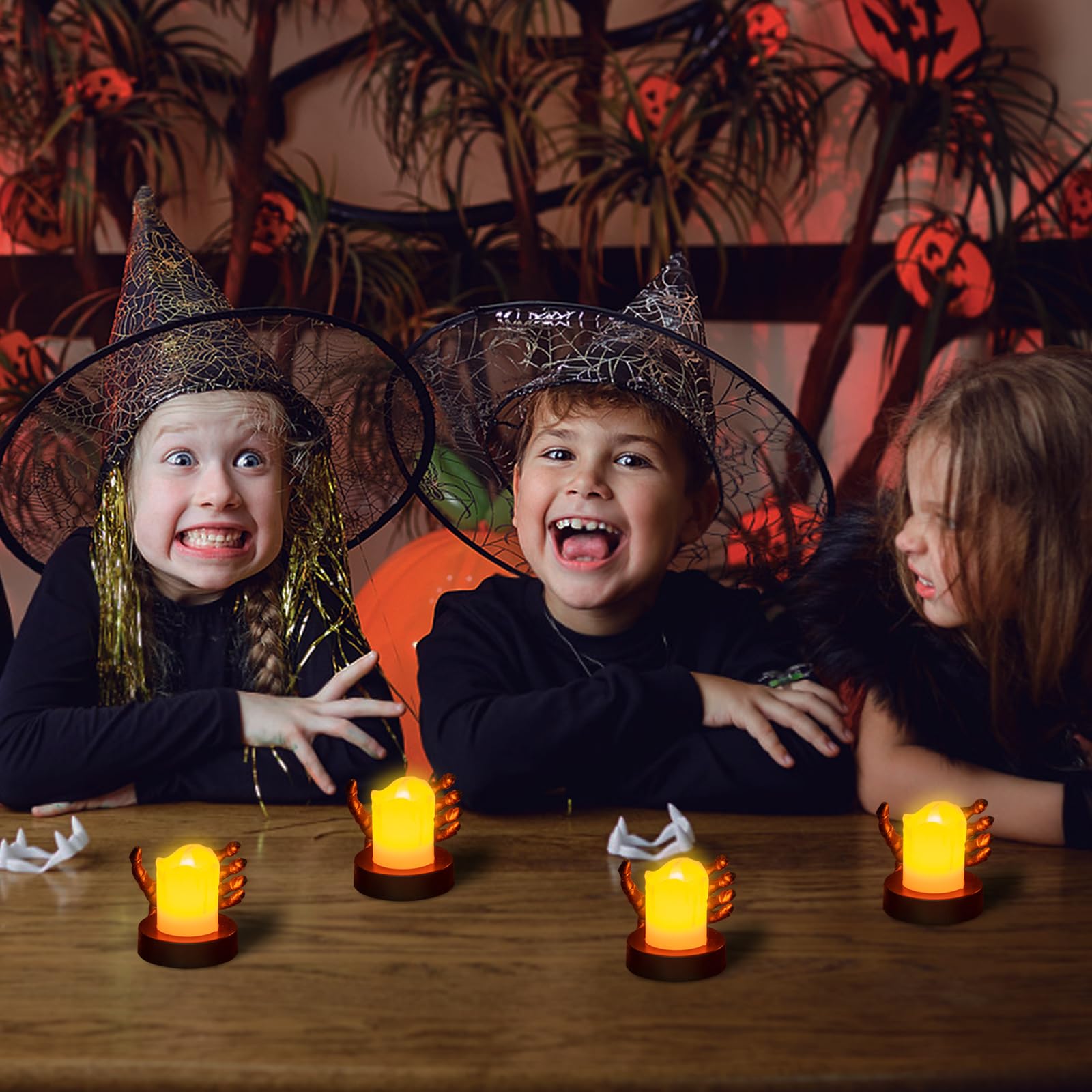 Candele LED Senza Fiamma Halloween | 4 Pack Decorazioni Spaventose Per Tavolo, Casa, Feste - Luci Realistiche A Batteria