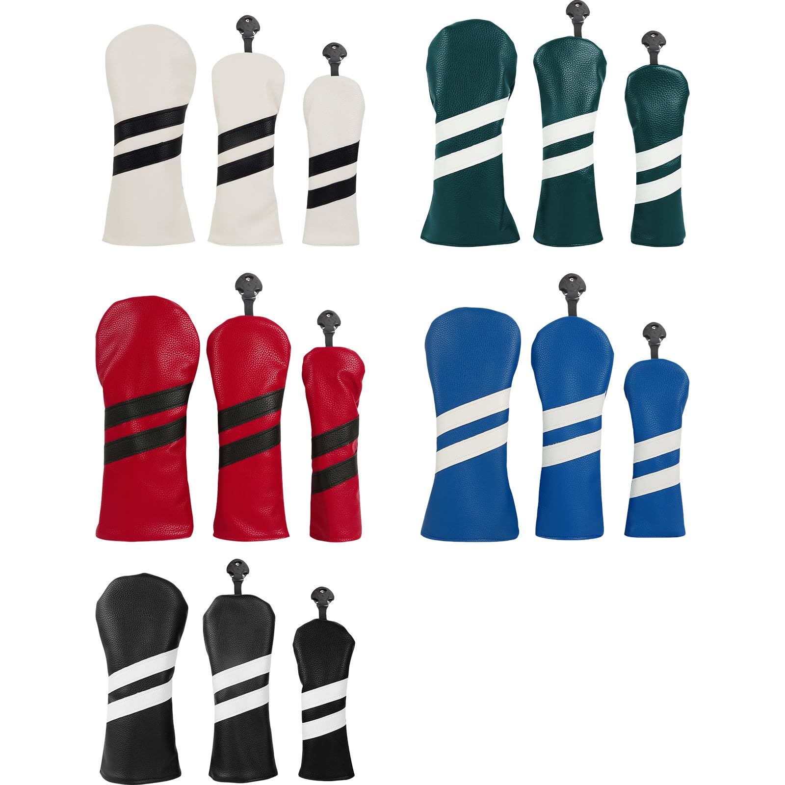 Schlägerhaube, 3 Stück, gestreift, PU-Leder, Golfschlägerhaube, Schlägerhaube für Fahrer und Holz