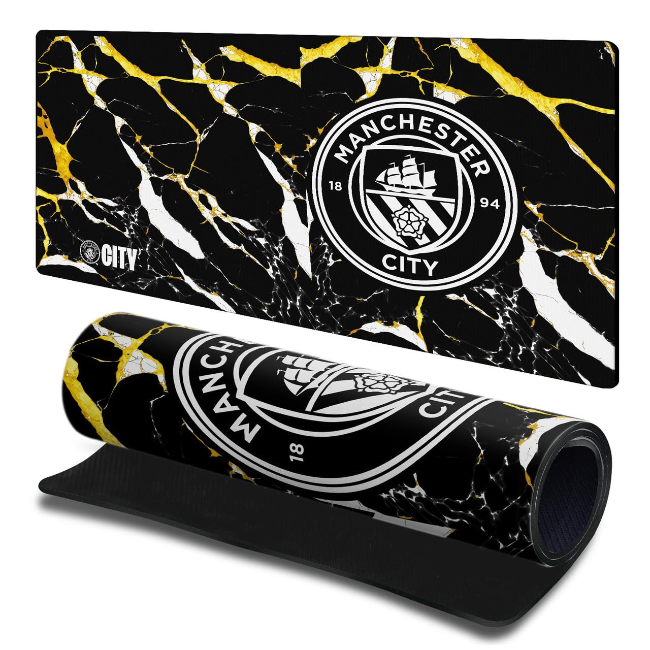 Head Case Designs Officially Licensed Manchester City Man City FC Gold Marble Crest Logo Gaming Office Desk PC Keyboard Mouse Mat Pad 23.62 x 11.81 x 0.12 inches (600 x 300 mm) - L — image 1