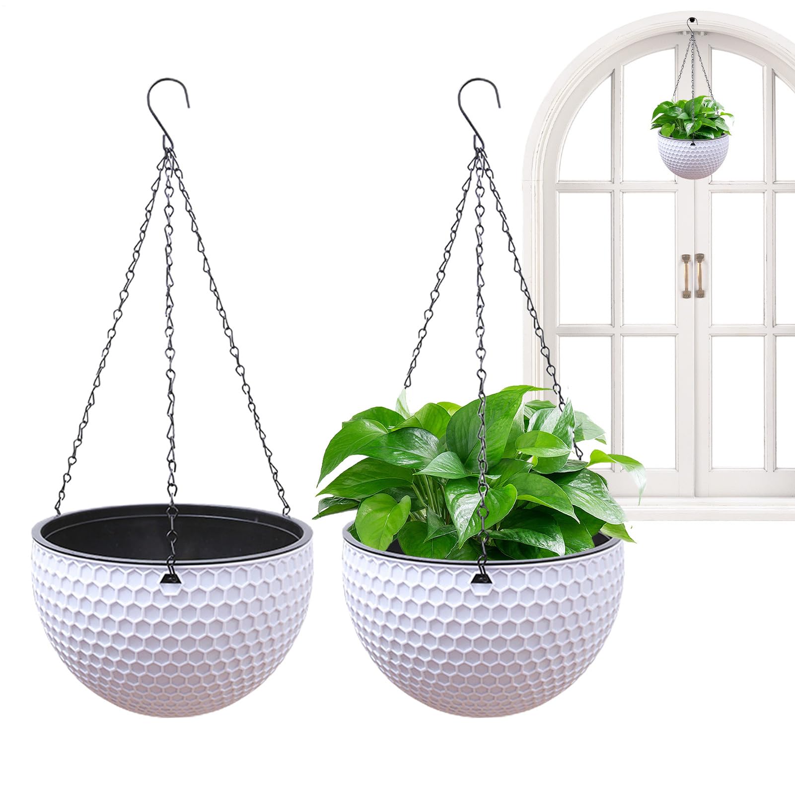 Hanging Baskets for Plants, Hanging Planter for Outdoor Plants, Pack of 2 Resin with Drainage Holes, Multifunctional Self-Watering Flower Pots with Strong Load Capacity for Cooking