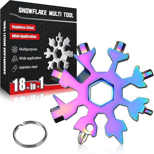 18 in 1 Snowflake Multi Tool,Christmas Gifts for Men,Camping Multi Tool,Keychain Multitool Personalised Gifts for Men,Outdoor Travel Camping Adventure Tools,Funny Birthday Gifts for Men(Color)