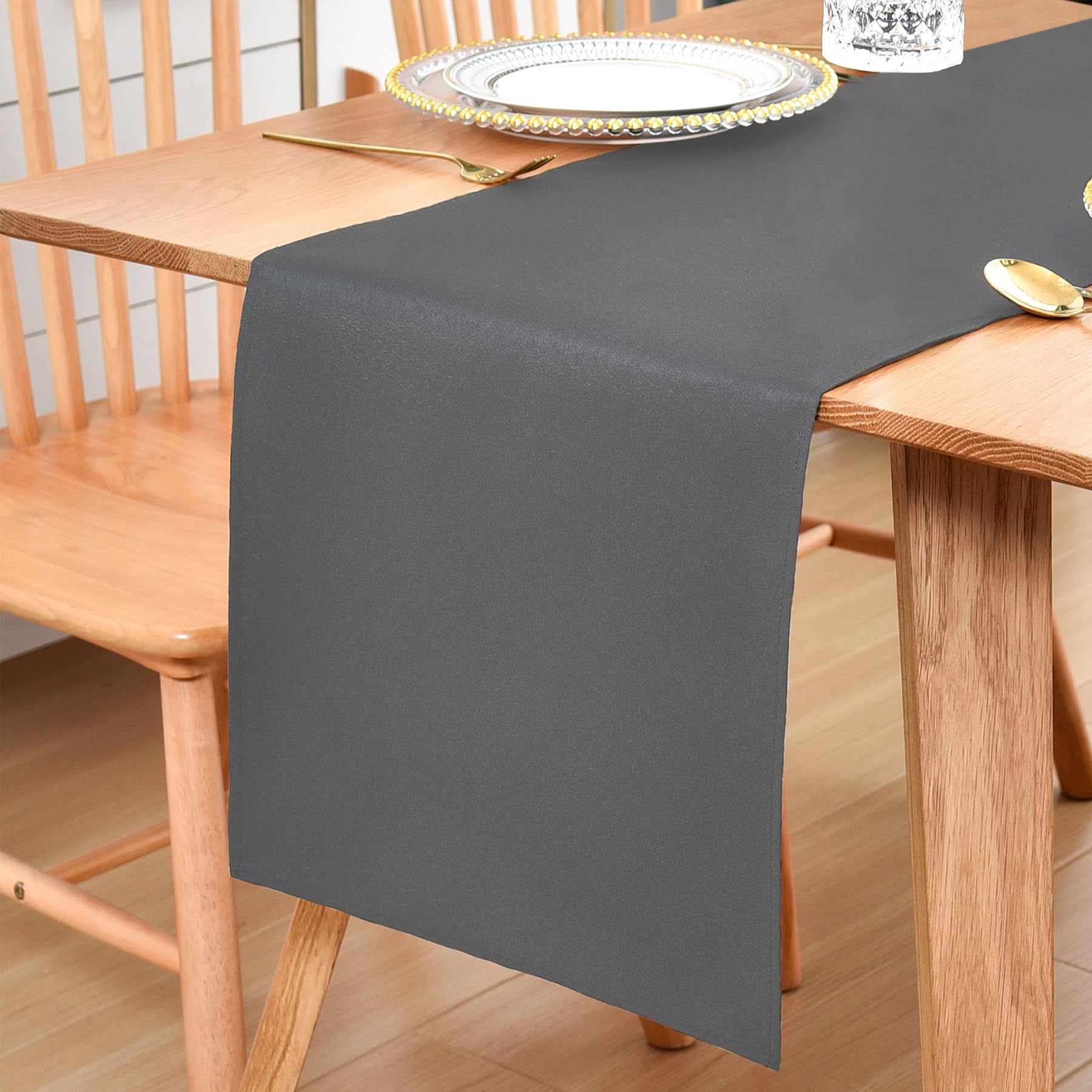 Inmerget Table Runner Solid Polyester 32x140cm (12x55 inches), Farmhouse Runner for Coffee Table, Dresser, Living Room, Bedroom and Party Decor (Grey)