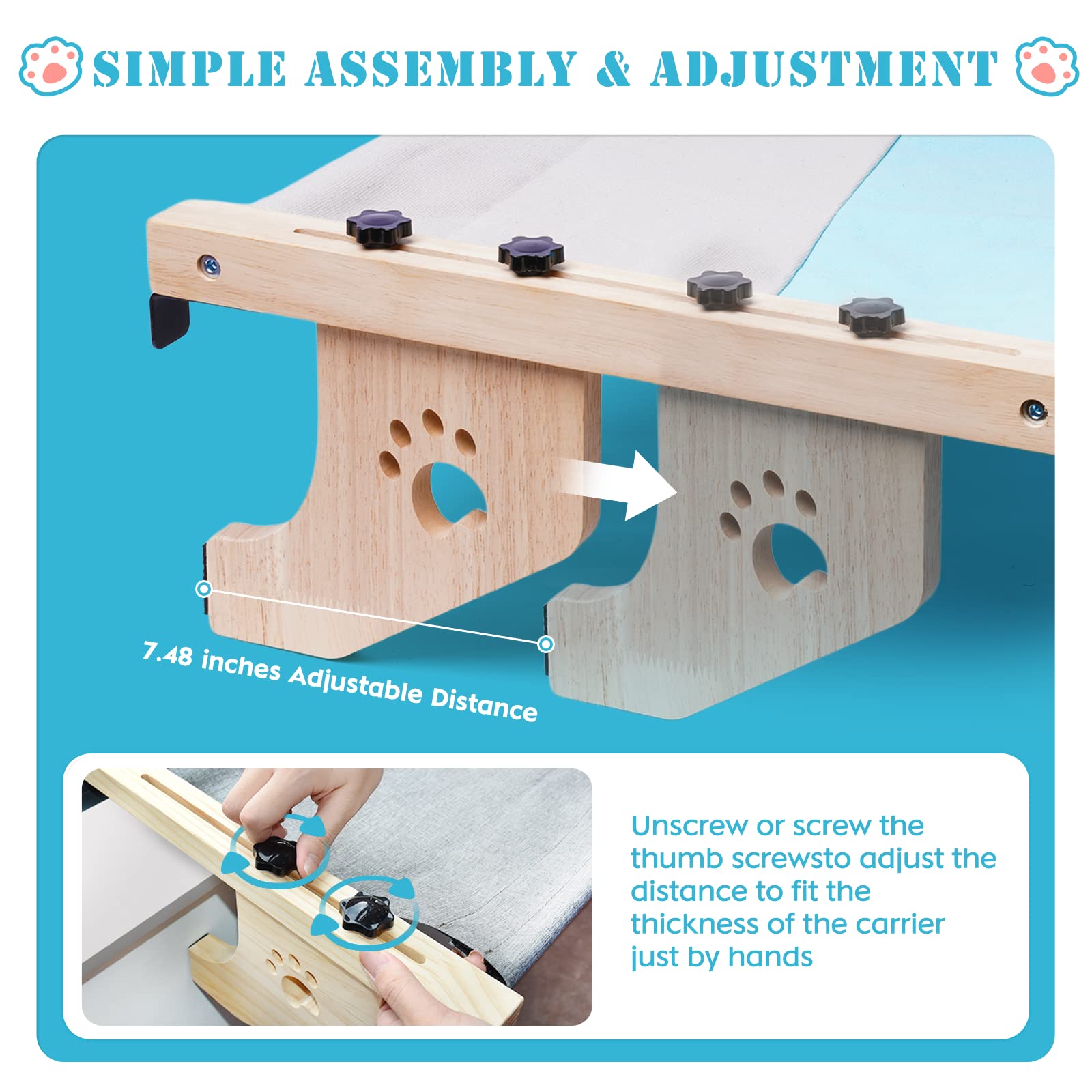 Hamaca Cama Gato Ventana para Amaca Camita Gatos, Cama Colgante para Gatos Ajustable Almohadilla Suave Extraíble y Lavable Que Soporta hasta 14kg