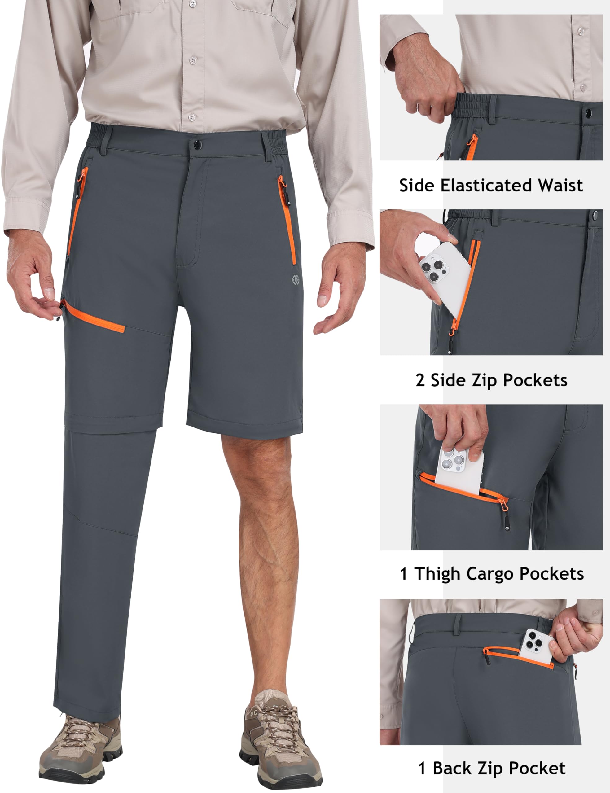 MoFiz Pantaloni da trekking da uomo resistenti all'acqua ad asciugatura rapida leggeri pantaloni della tuta da esterno convertibili con zip pantaloncini 5 tasche con zip