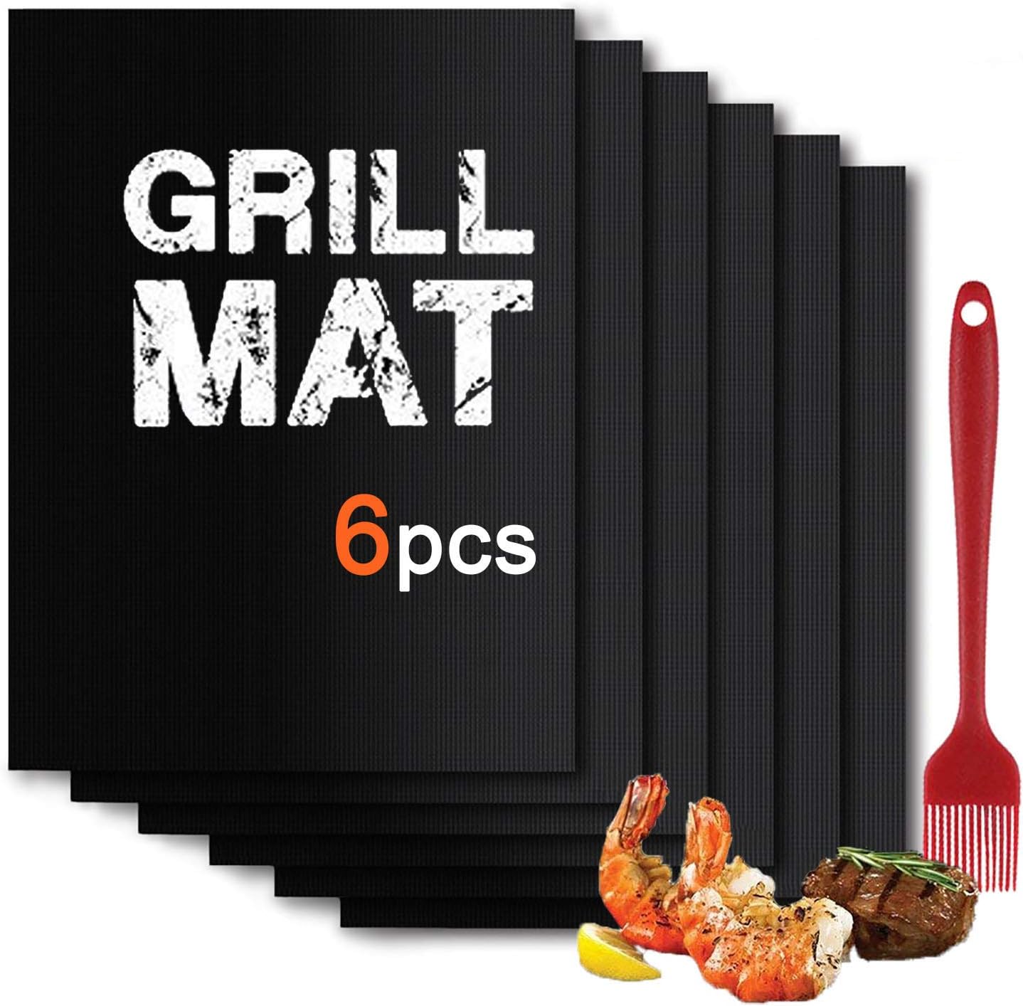 Haiy BBQ Grill Mat Set of (6+1) - Non Stick Oven Liner Teflon Cooking Mats - Perfect for Baking on Gas, Charcoal, Oven and Electric Grills - Reusable, Durable