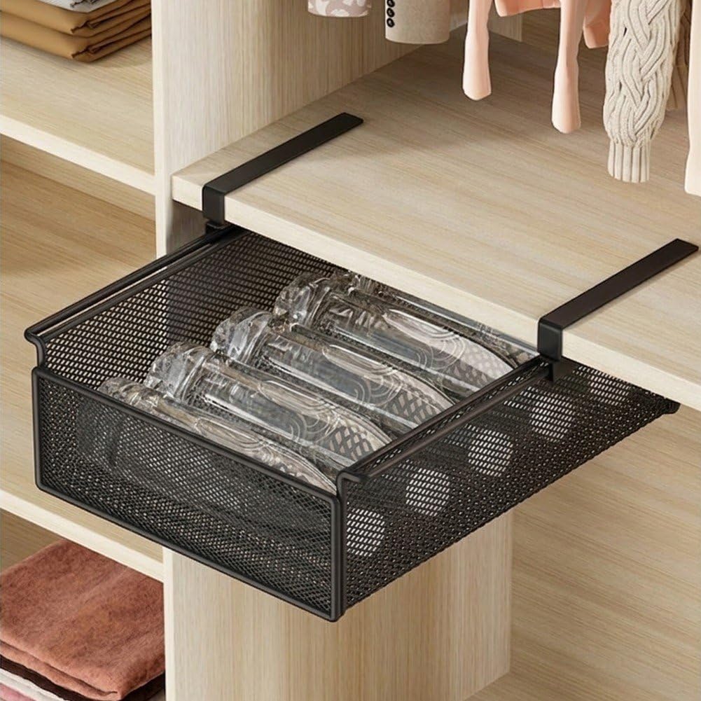 Cestino Sottopensile, Organizer Appendere sotto Il Mobile, Cestino Estraibile per Armadio, Cucina, Credenza, Guardaroba