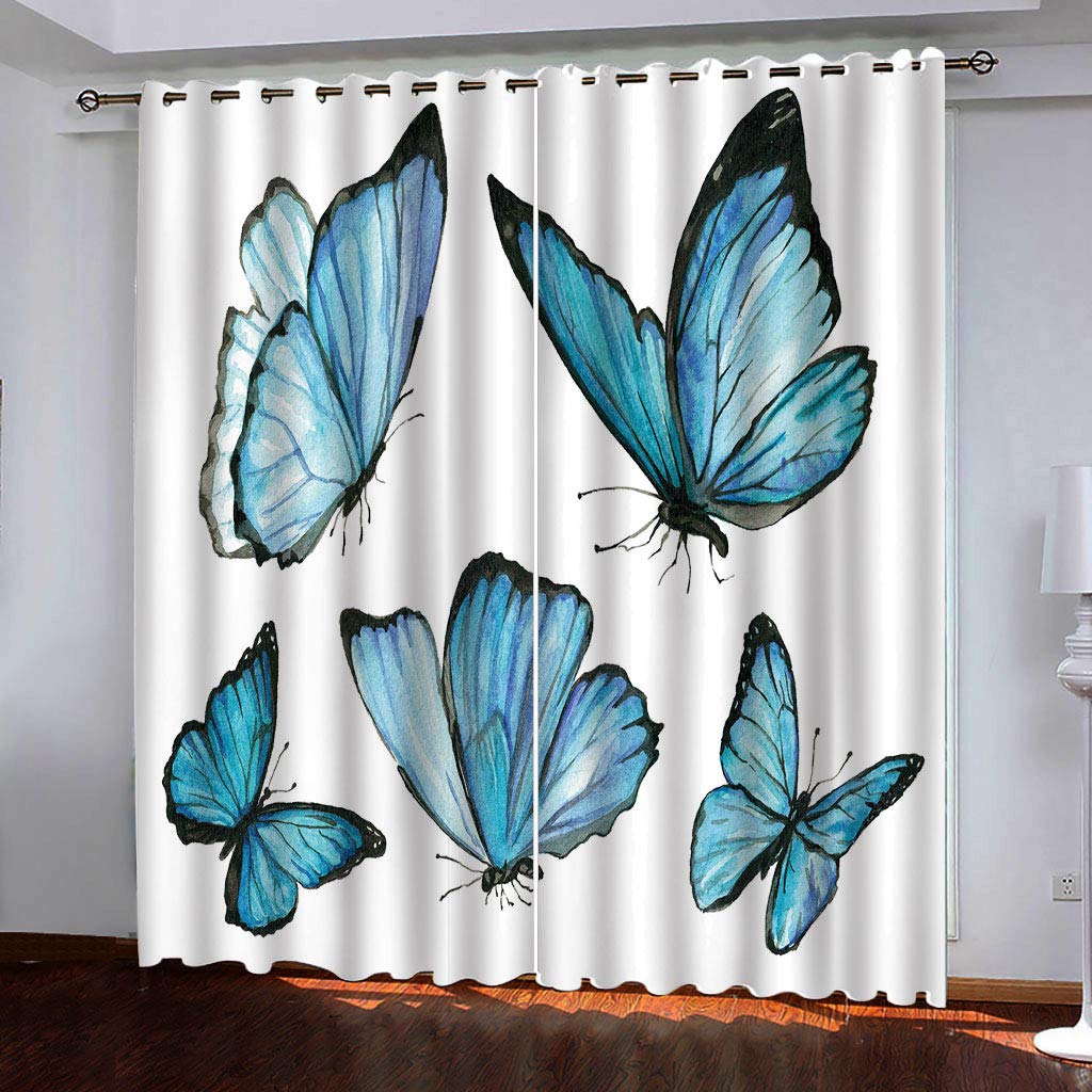 Rideaux occultants 2 pièces 140x290 cm motif papillon blanc pour salon