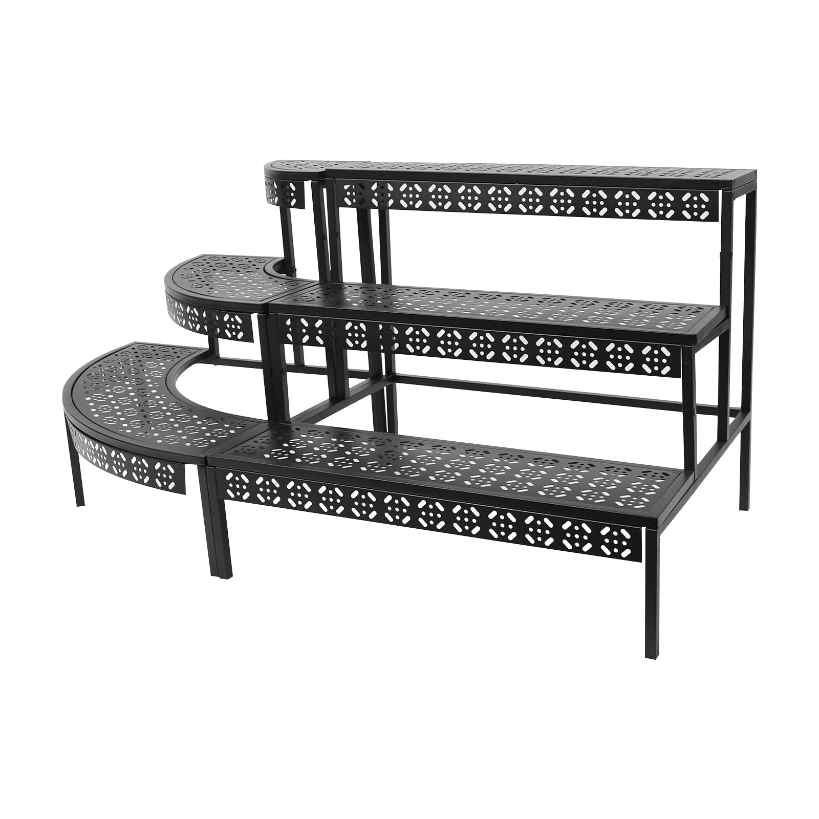 Supporto multifunzione per piante da appartamento, terrazza, giardino, balcone | Scala per fiori a 3 gradini in metallo con grande capacità, supporto per piante, scaffale per fiori per esterni e interni