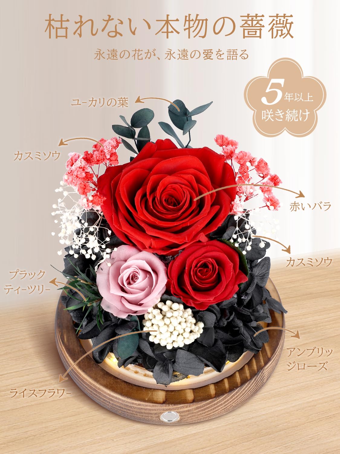 Amazon｜プリザーブドフラワー ガラスドーム 母の日 赤い 枯れない花