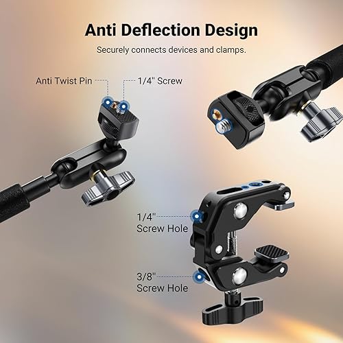 Miniatura 6 de NEEWER Brazo Mágico de 22" con Abrazadera de Escritorio, Montura de Cámara Superior con Brazo Articulado de Micrófono Boom 1/4" 3/8" Hilos para