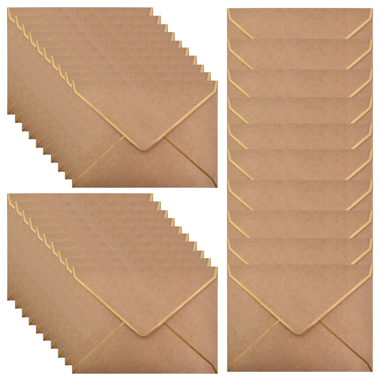 30 Piezas Sobres a7, Sobres de Invitación, Sobres de Papel Pequeños, Mini Envelopes, Mini Sobres Papel Kraft, con Borde Dorado, 18,5 x 13,5 cm, para Tarjetas de Regalo, Bodas(Marrón)