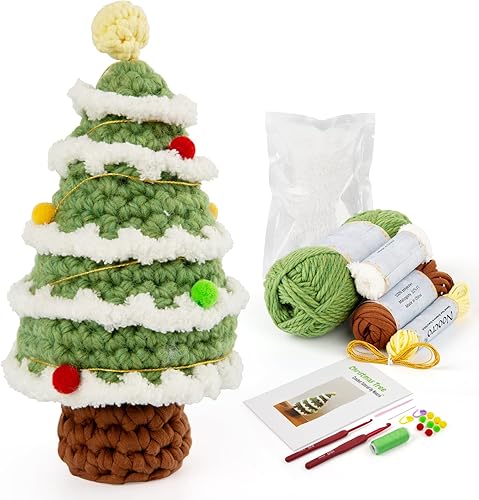 Noocro Kit completo de ganchillo DIY árbol de Navidad para principiantes con hilo de alta calidad, herramientas, instrucciones detalladas (idioma