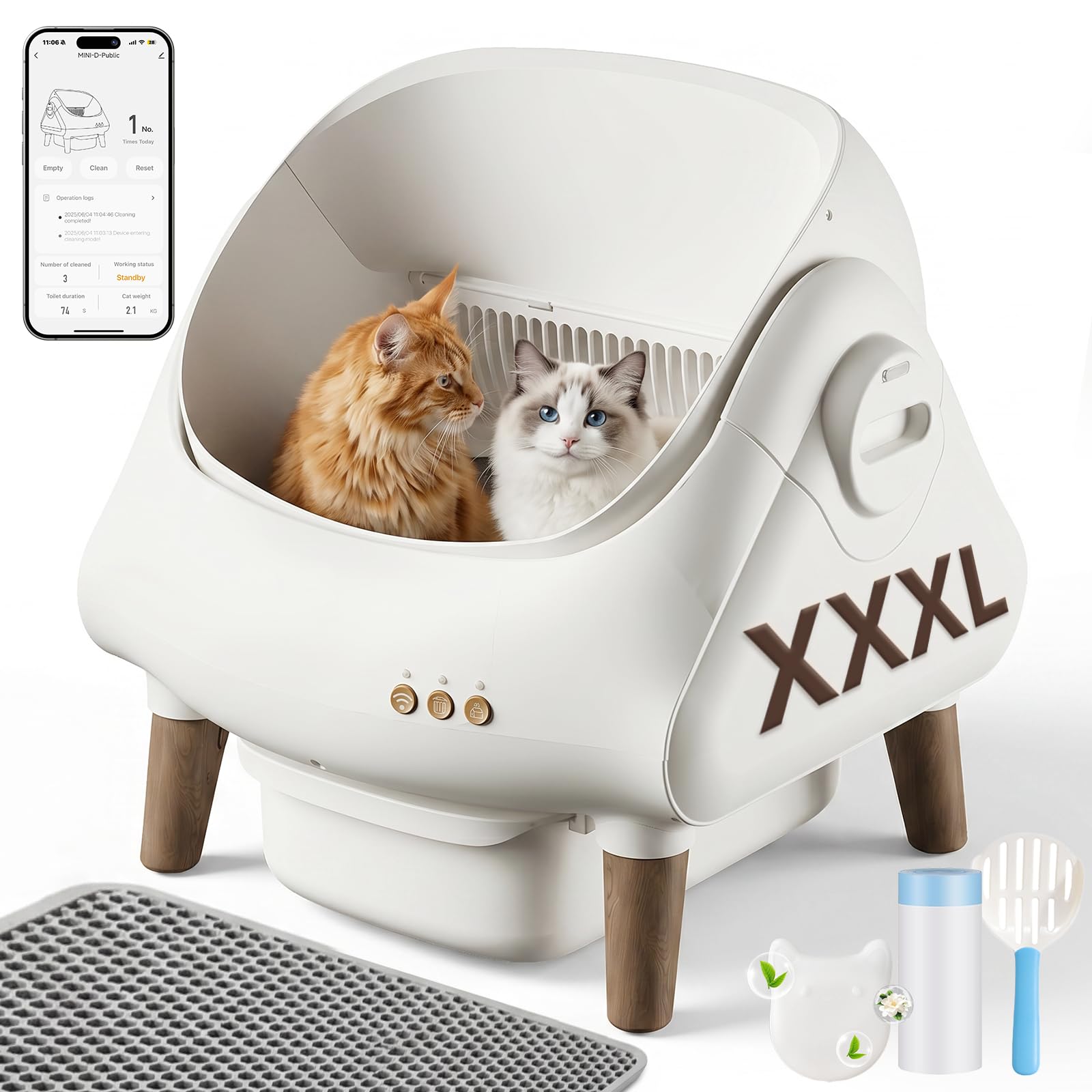 Devoko Lettiera Gatto Autopulente, Controllo tramite APP, Aperta Lettiera Automatica Gatto, XXL, per Gatti fino a 15 kg, Autopulizia per 15 Giorni, Adatta per Famiglie con Più Gatti