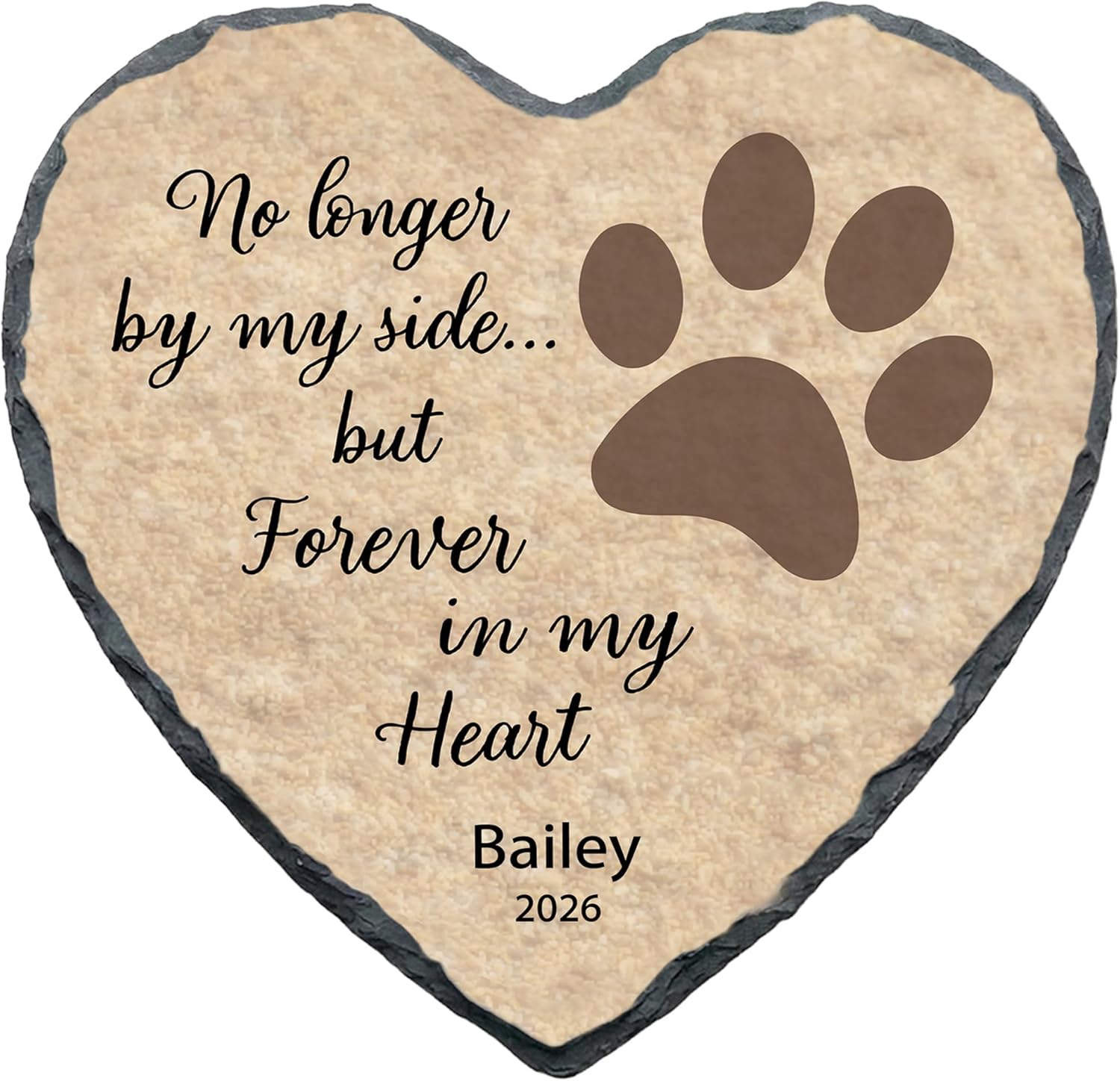 Personalized Dog Memorial Stone, No Longer by My Side Heart Plaque, Pet Loss Gift for Dogs Headstone (S-009)
