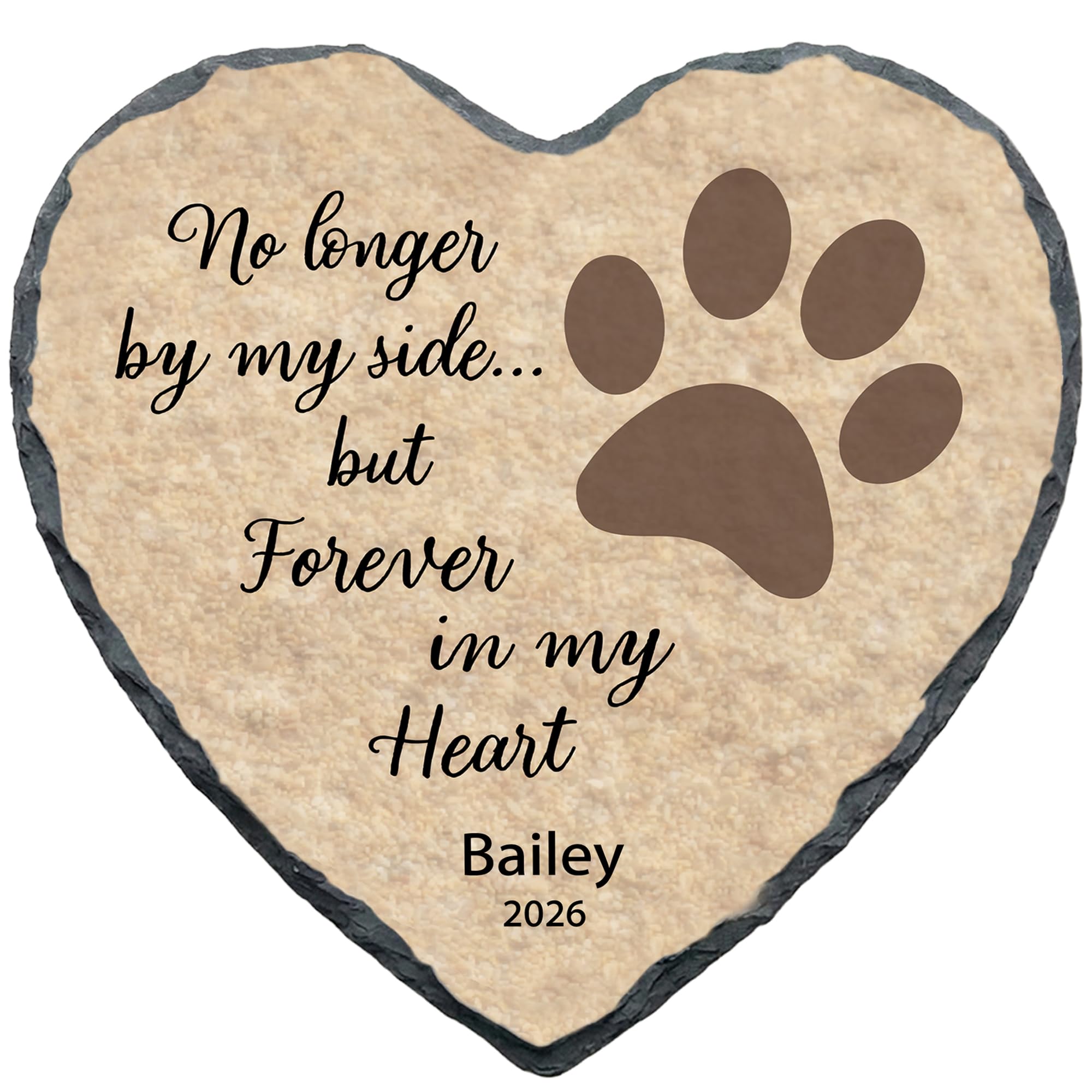 Personalized Dog Memorial Stone, No Longer by My Side Heart Plaque, Pet Loss Gift for Dogs Headstone (S-009)