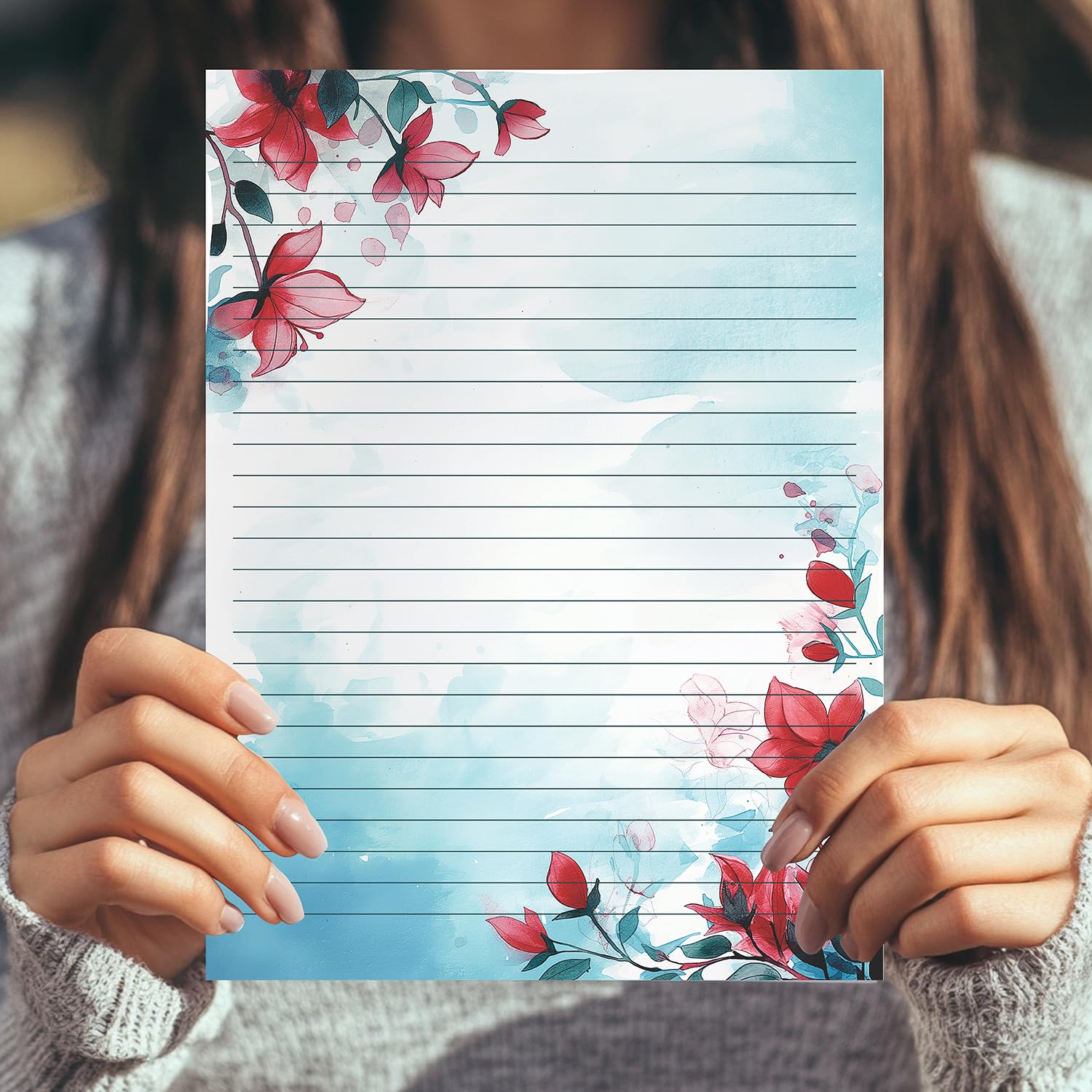 PARTH IMPEX Aquarell-Briefpapier, liniert, 21,6 x 27,9 cm, Briefgröße, liniert, Briefpapier, 120 g/m², dick, dekoratives Scrapbooking, buntes antikes Blumen-Design, 56 Blatt