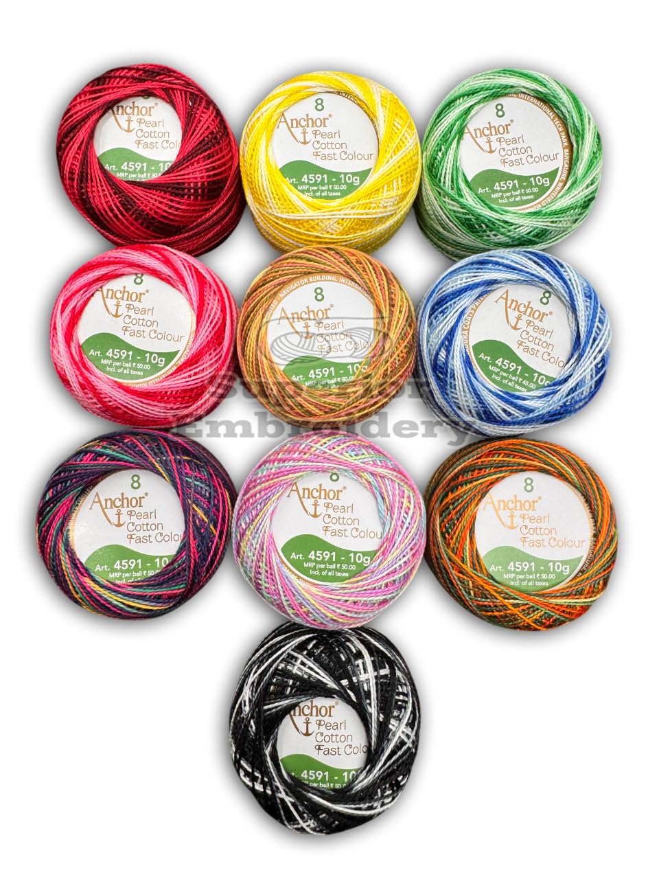 Pack of 10 Multi Variegated Anchor Pearl Cotton Balls Anchor Crochet Cotton Embroidery Thread Balls Size 8 (85 Meters Each) Double Shaded Colours UK