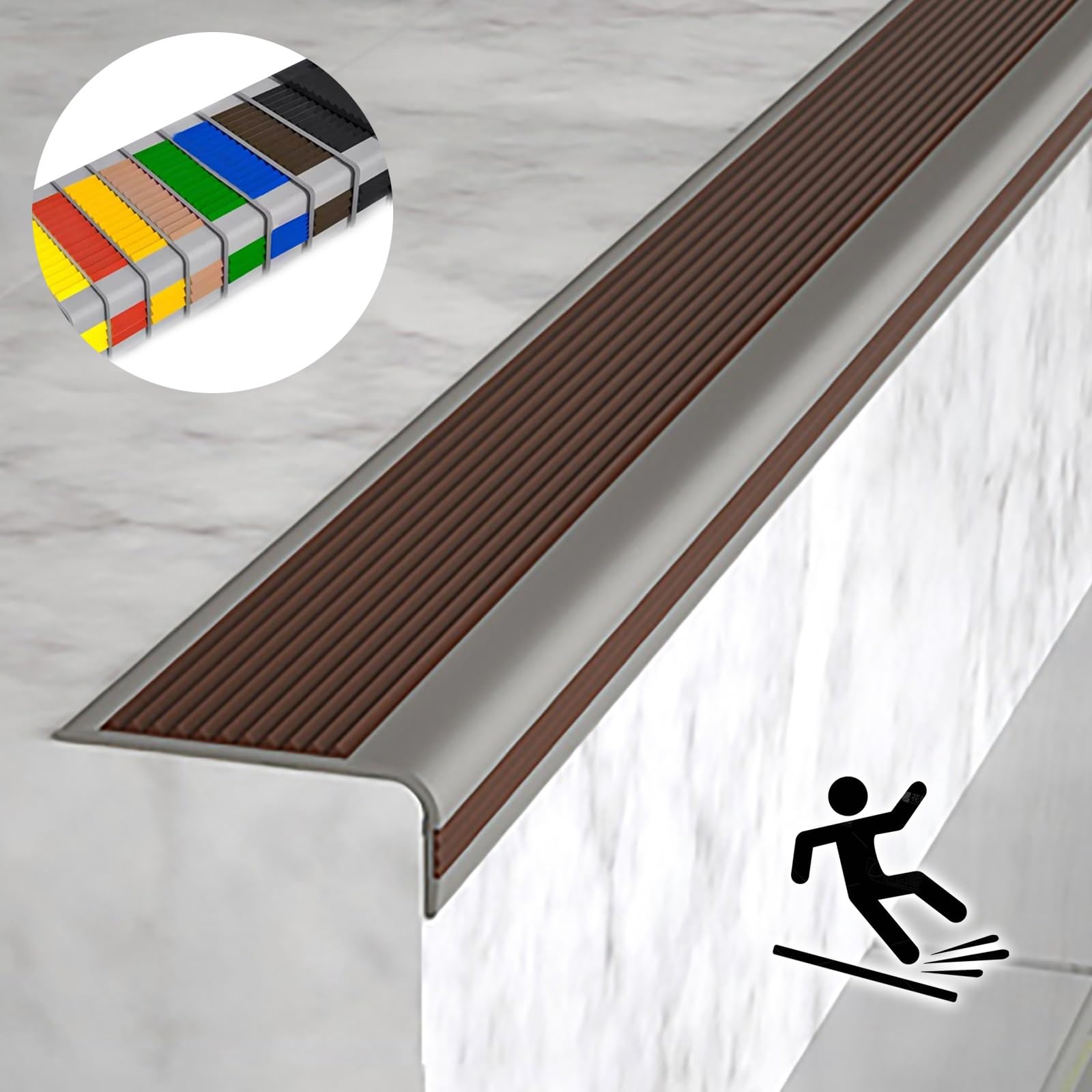 Tiras antideslizantes para peldaños de escalera, autoadhesivas, impermeables, con protección de bordes ignífugos, para uso en interiores y exteriores, perfil de seguridad antideslizante.
