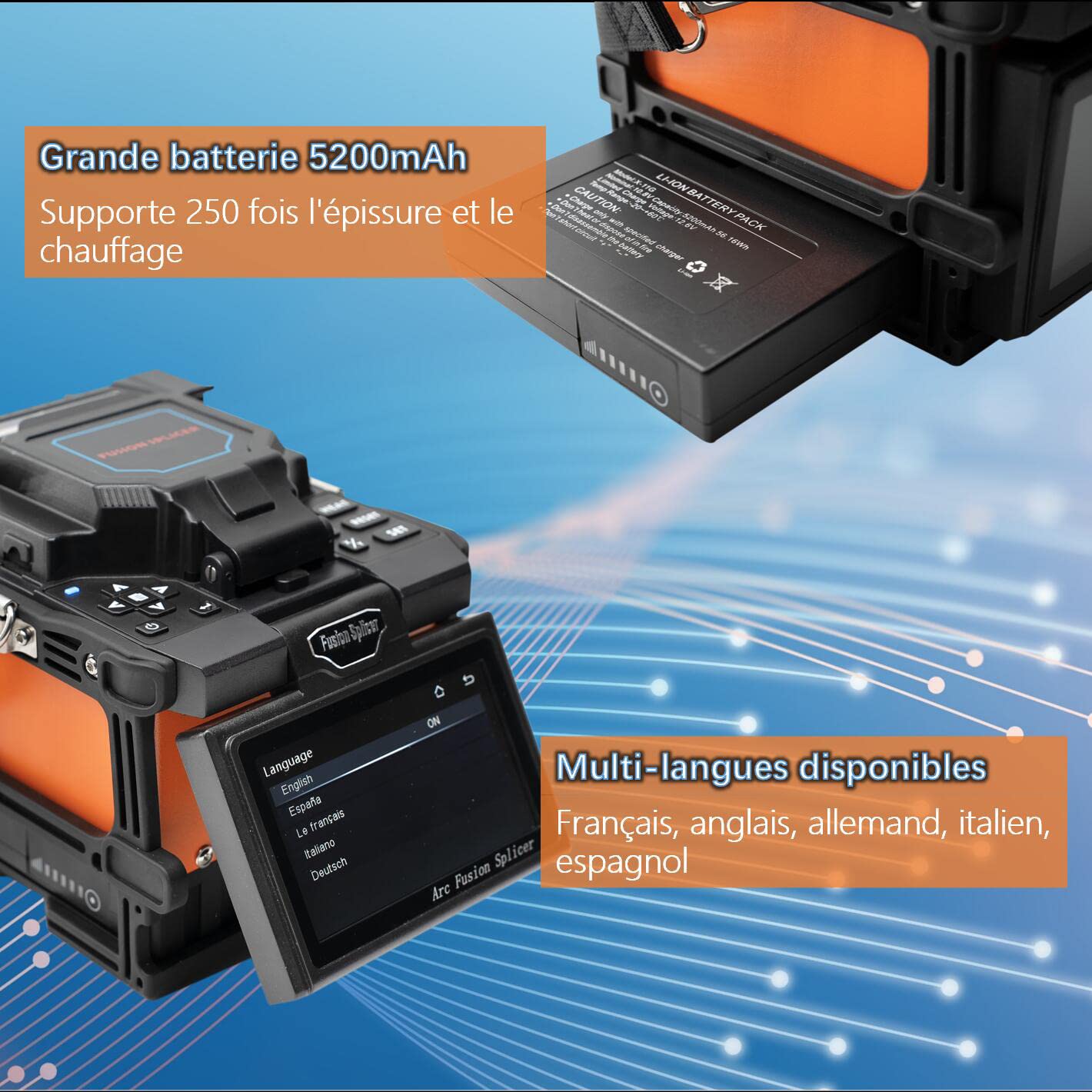 Soudeuse Fibre Optique Fusion Splicer X800 avec Alignement Coeur à Coeur pour les projets de MAN Télécommunication FTTx Épisseuse de fusion automatiques avec grande batterie
