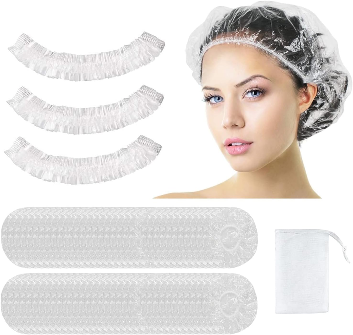 Shower Caps 200PCS Thick Waterproof Clear Elastic Bath Cap Suitable
