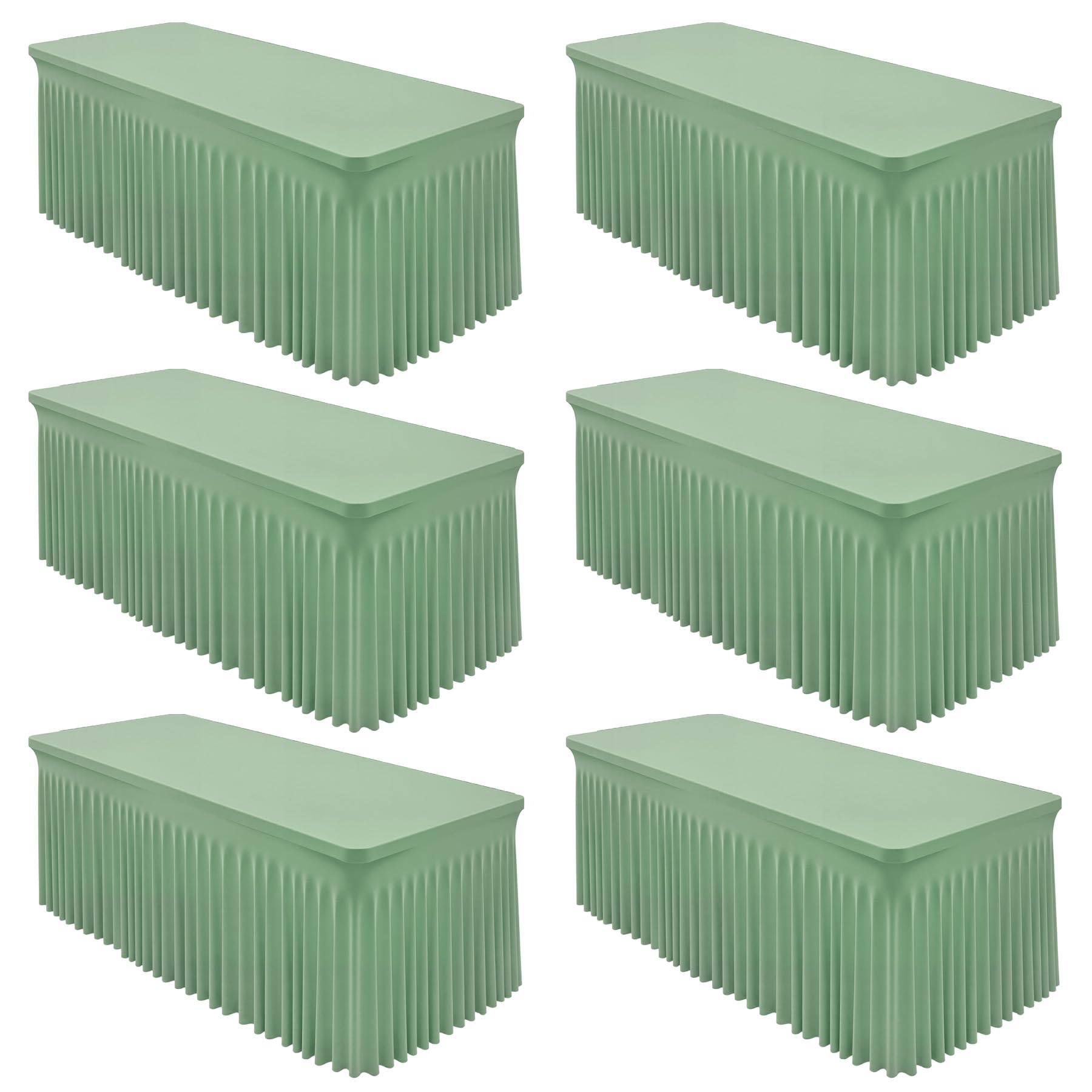 Shillance 6 Packs Sage Green Spandex Table Covers 8 Foot, Fitted Stretch Table Skirts 30x96 Inch, Wrinkle-Free Floor Length Polyester Tablecloths for Weddings Parties Banquets Events Decorations