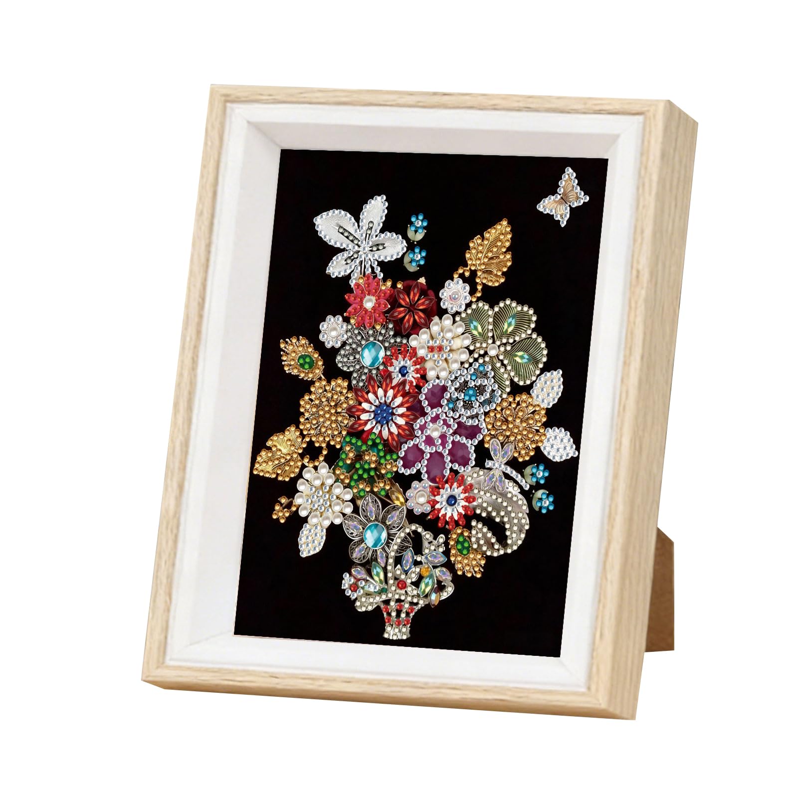 Colorful Flower Baskets 5D Partial Drill Diamond Art Kit, Special Shaped Gem Art Paintings with Wooden Frame for Wall Decor, DIY Crafts for Adults Beginners 17x22cm