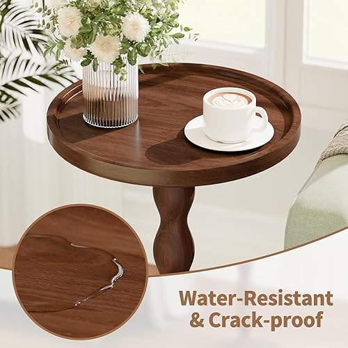 Miniatura 7 de Mesa auxiliar redonda pequeña, mesa auxiliar de madera maciza para sala de estar, moderna mesita de noche con pedestal, mesas esquineras vintage