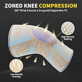 CAMBIVO 2 Pack Knee Brace for Men and Women, Knee Sleeves for Men with Patella Gel Pad and Side Stabilizers, Knee Compression Sleeves for Knee Pain Relief, Running, Workout, Daily Use (Beige, Large)