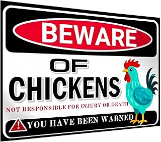 Carastora Humorous Chicken Sign – Retro Tin Warning Sign for Yard, Coop, Café, or Wall, Chicken Decor Gift for Farmers & Animal Lovers, 12"x8"