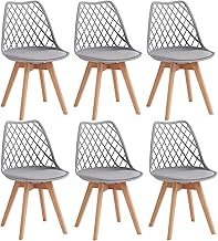 GrandCA HOME Set of 6 Modern Kitchen Dining Chairs with Leather Seats and Beech Legs, Ideal for Kitchen and Dining Room - Grey