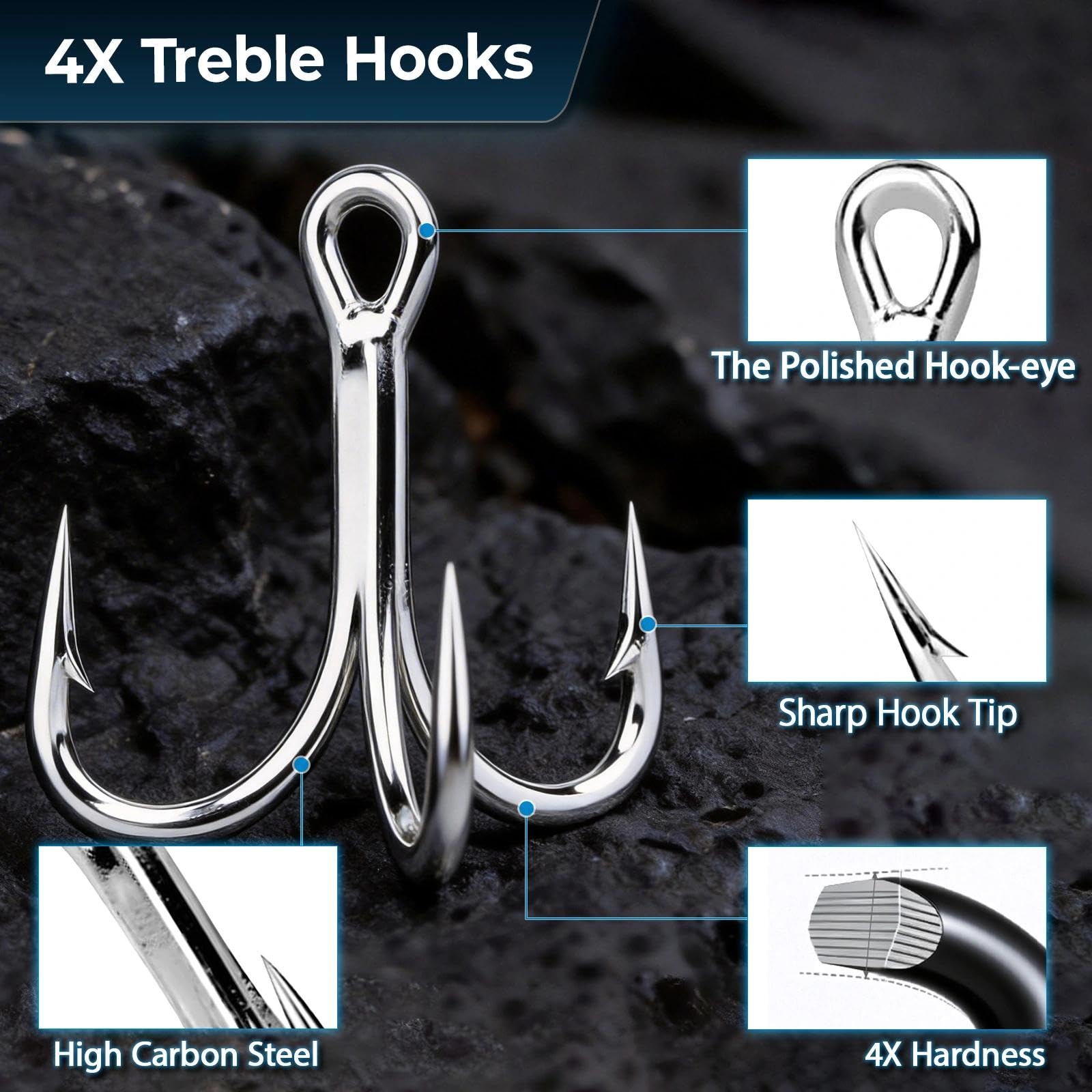 9KM DWLIFE Fishing Treble Hooks 4X High Carbon Steel Triple Hooks Fishing Treble Hooks for Salmon Trout Bluefish Catfish Hooks 10 Pcs Size 1# : Sports & Outdoors