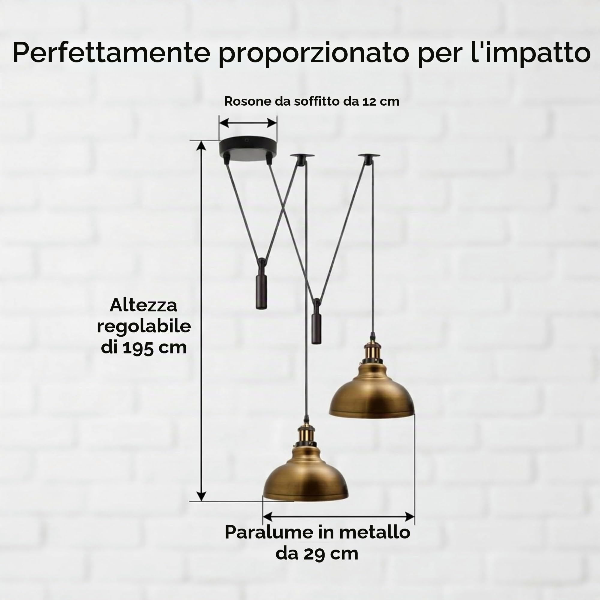 LEDSone Lampada a sospensione a forma di ragno a 2 teste, paralume in metallo da 29 cm, cavo regolabile da 195 cm, lampadina Edison vintage da 60 W E27 (Ottone giallo)