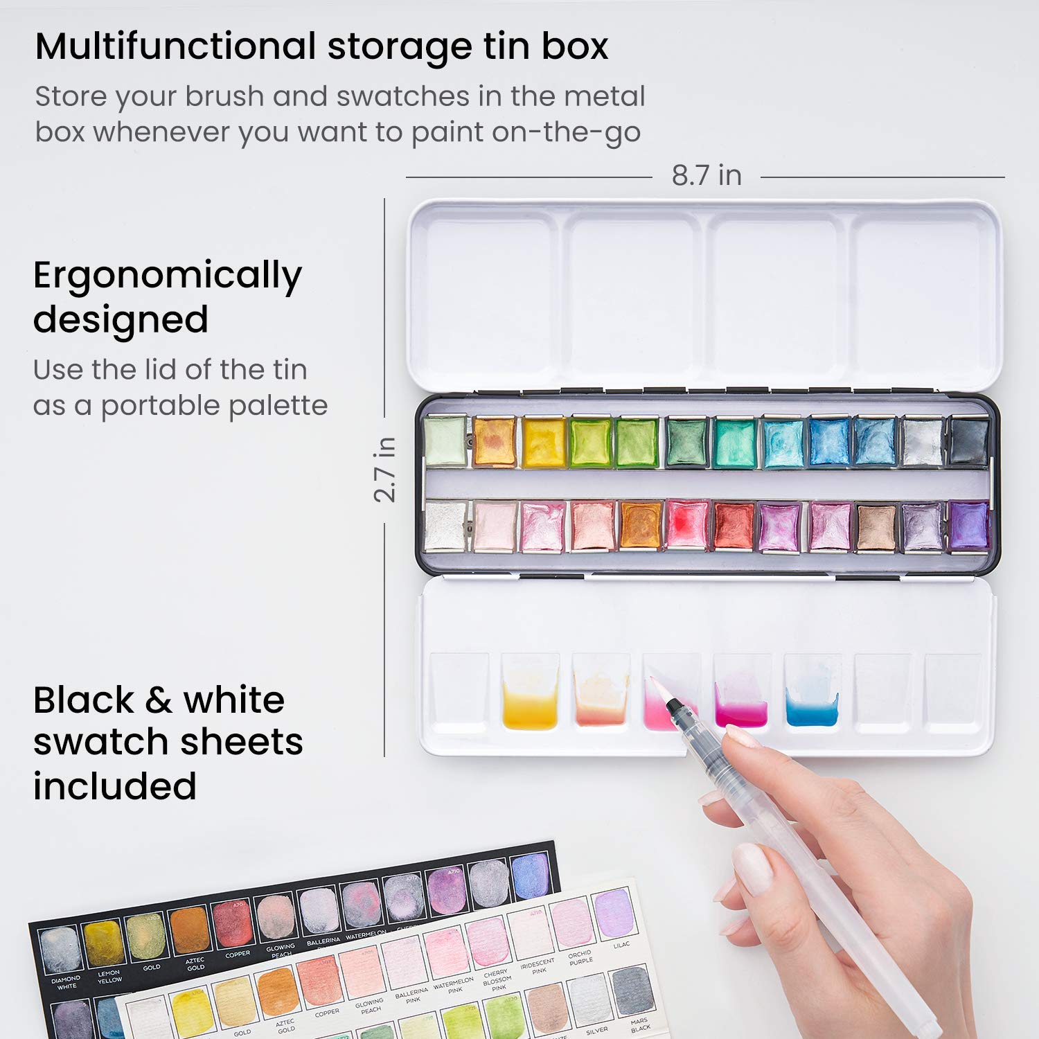 Amazon | ARTEZA メタリック水彩絵の具セット 24色のきらめく色