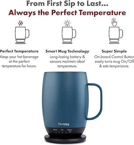 Miniatura 2 de Nextmug Plus (azul pizarra, 18 onzas) Taza de calentamiento con control de temperatura, sin aplicación, batería de larga duración para trabajo y