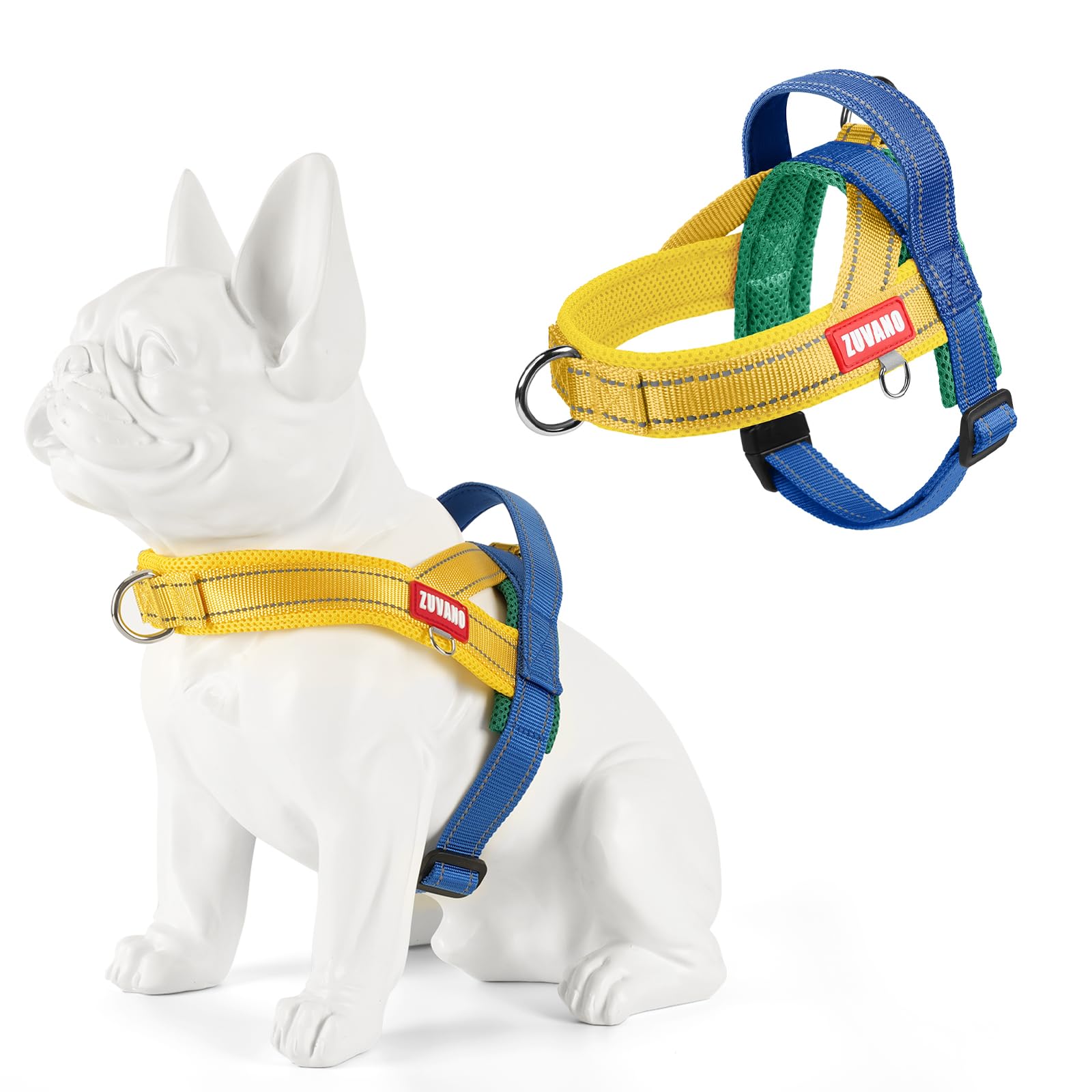 ZUVANO Yellow Dog Harness Escape Proof No Pull Soft Padded Lightweight Vest Medium Sized Dog - Reflective No Choke Harness with Front Clip, Adjustable Step in Breathable Mesh Harness, L