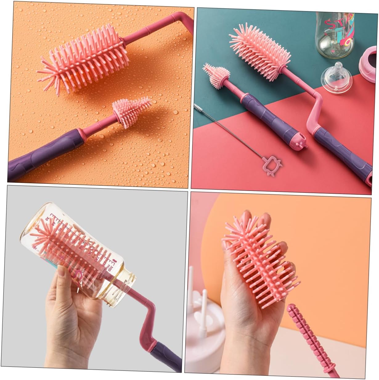 Toddmomy 3pcs Silicone Bottle Cleaning Brush Set Rotating Brush for Easy Cleaning Practical Pacifier Cleaner for Bottles Set