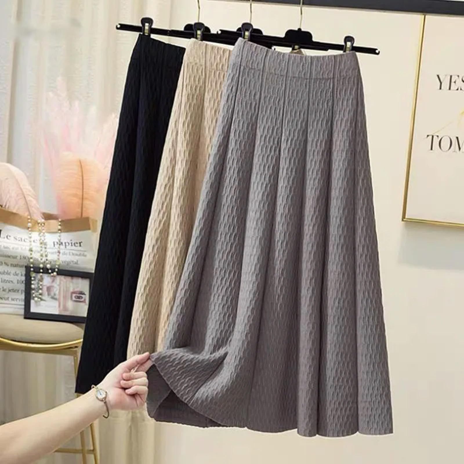 Mdybf Spódnice damskie moda dzianinowa plisowana spódnica dla kobiet jesień zima wszystko mecz wysoka talia jednolite spódnice odzież damska