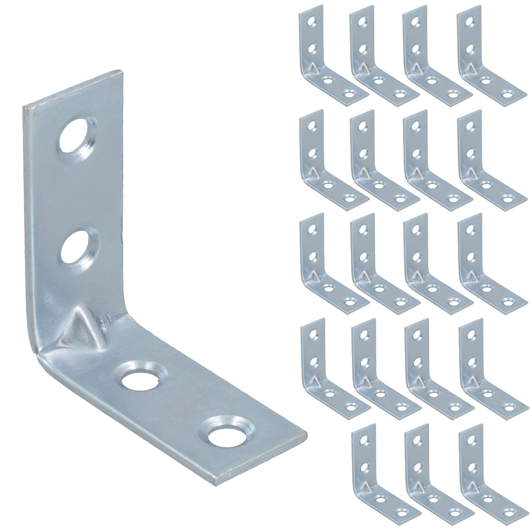 Ab Tools Silver Corner Bracket Fastener Brace Mending Reinforcing Plate 40Mm X 40Mm 20Pc
