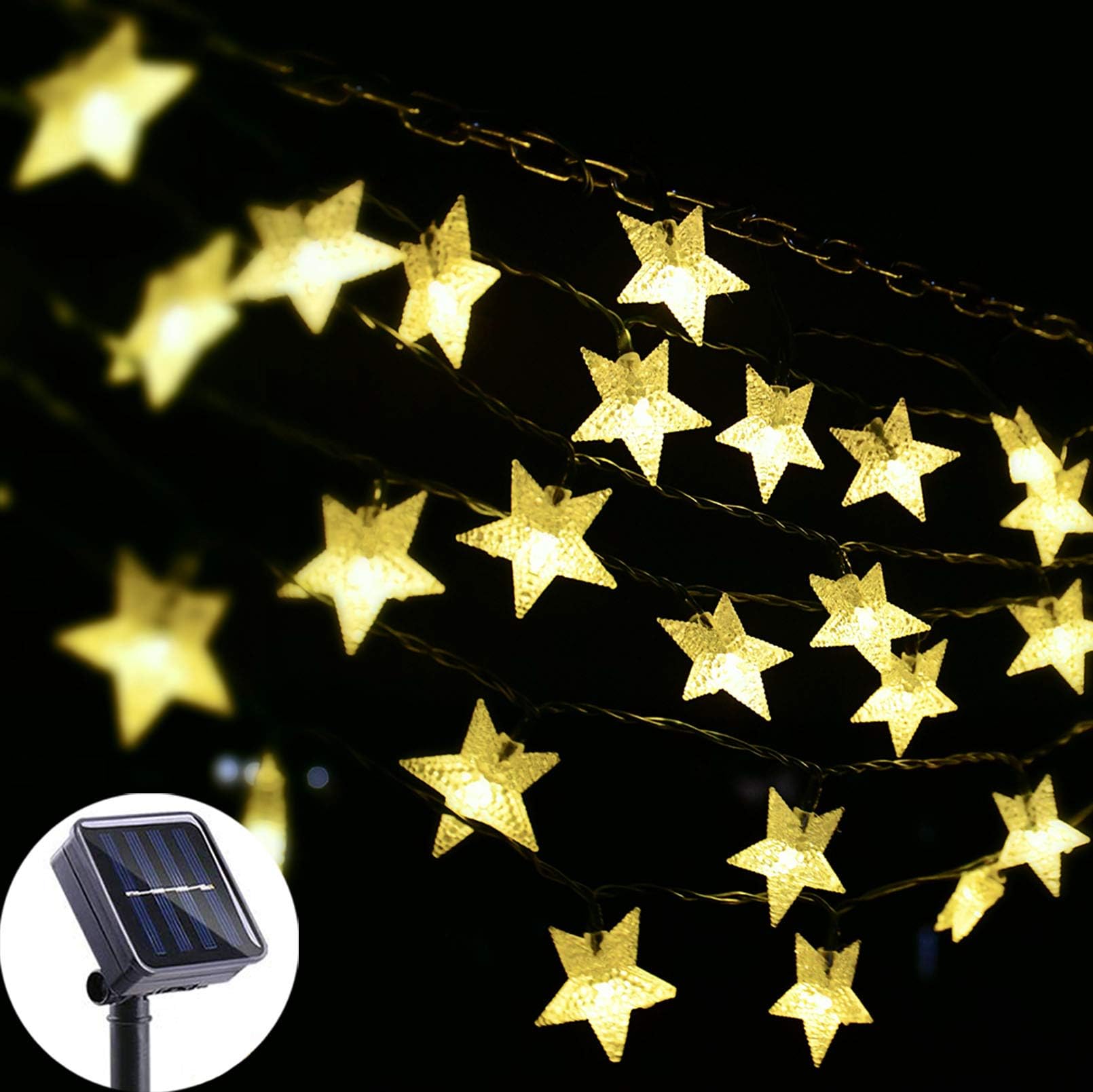 Outdoor Solar Garden Star String Lights Solar Powered Twinkling Fairy Lights, 30ft 50 LED Christmas String Lights for Backyard, Patio, Gate, Tree, Birthday Party, Summer Decoration,Warm White
