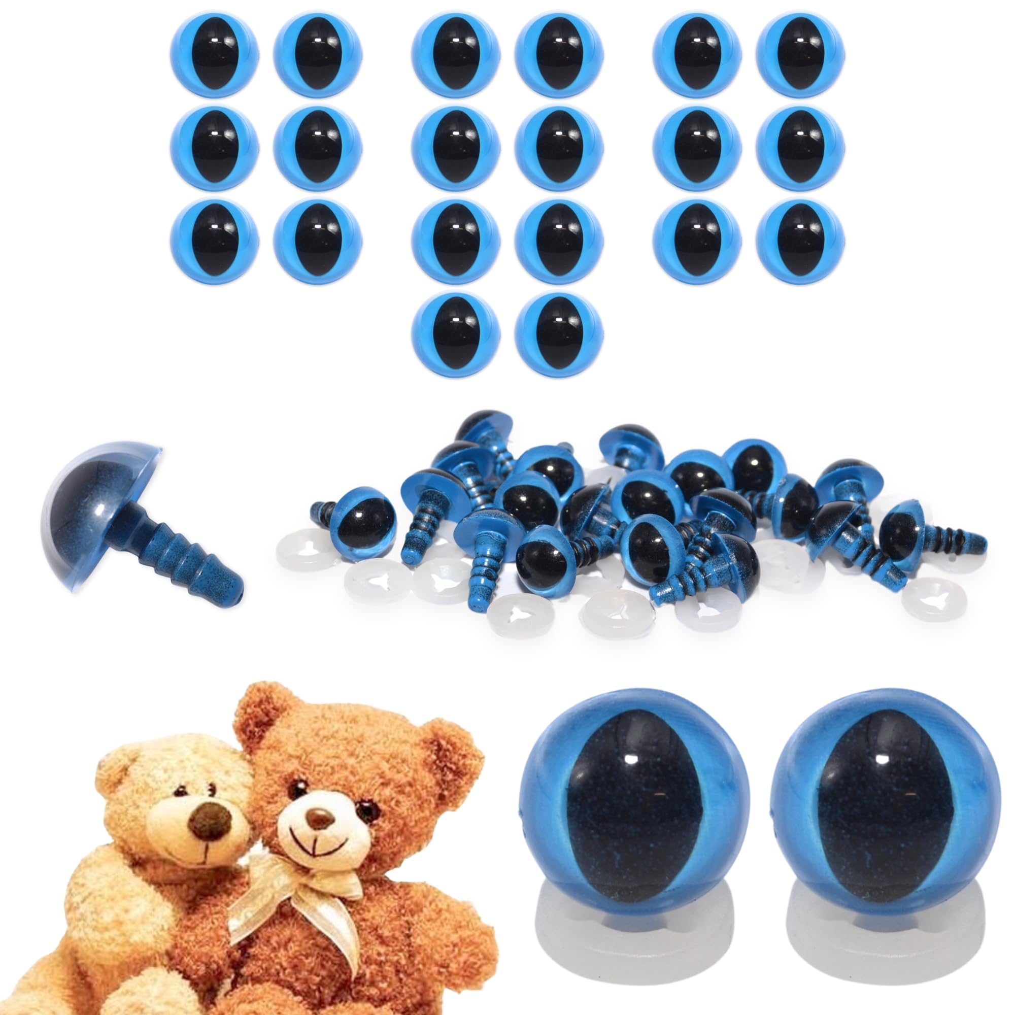 celloexpress 10mm Blue Cats Eyes with Plastic Backs - Safety Eyes for Soft Toy Teddy Bear Animal Making (Pack of 10 Pairs)