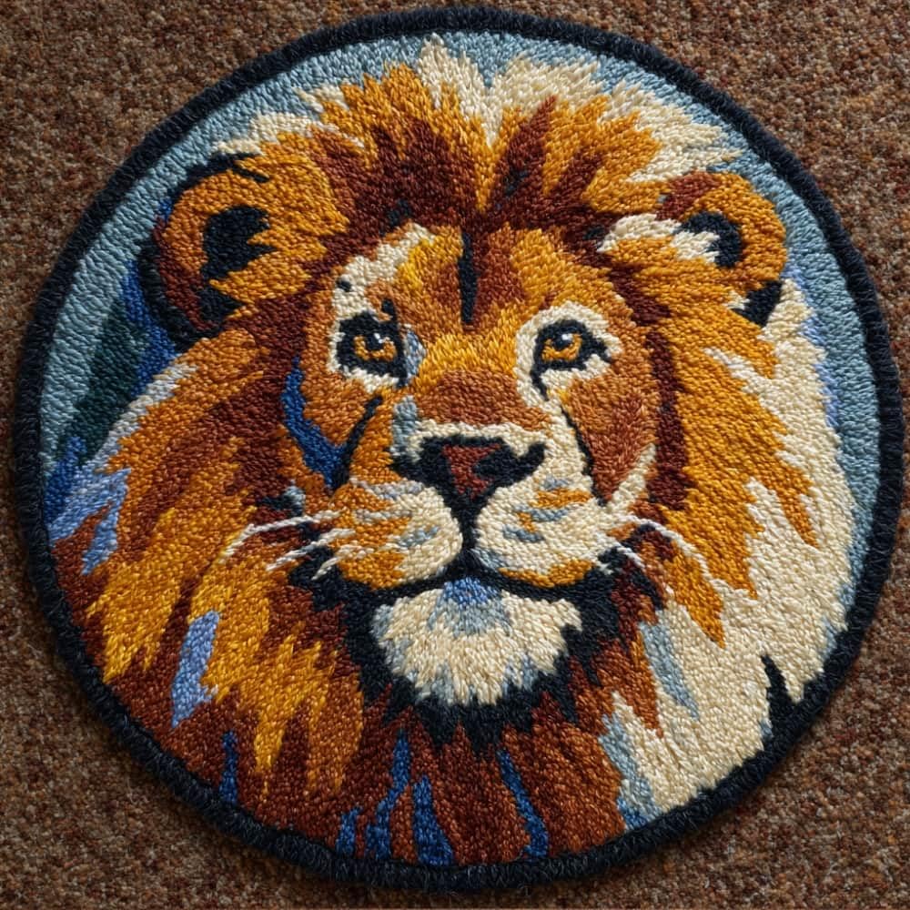 Round Latch Hook Rug Kits Lion For Adults And Starter 50*50Cm