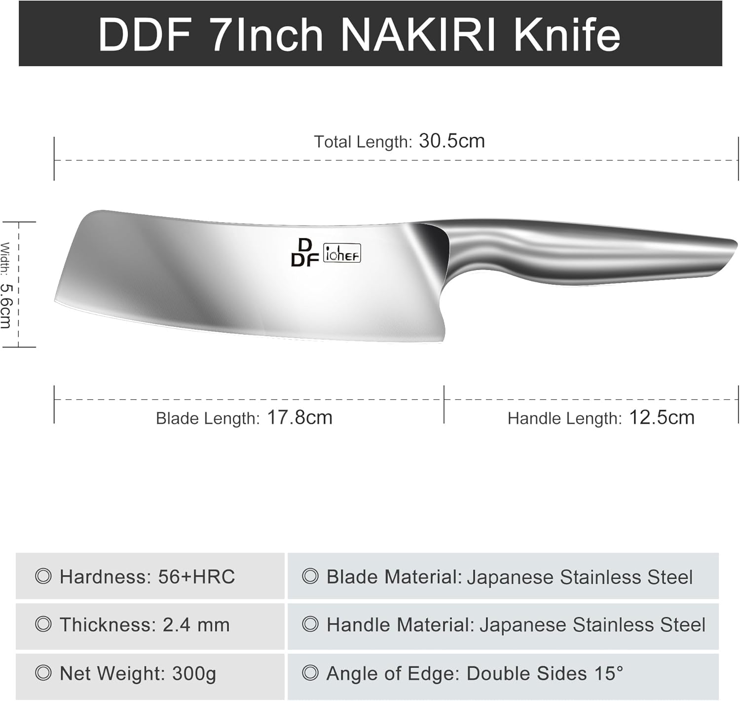 DDF iohEF Nakiri Kitchen Knife, Chef's Knife In Japanese Stainless Steel Professional Cooking Knives, Non-slip Ultra Sharp Knife with Ergonomic Handle - Image 5