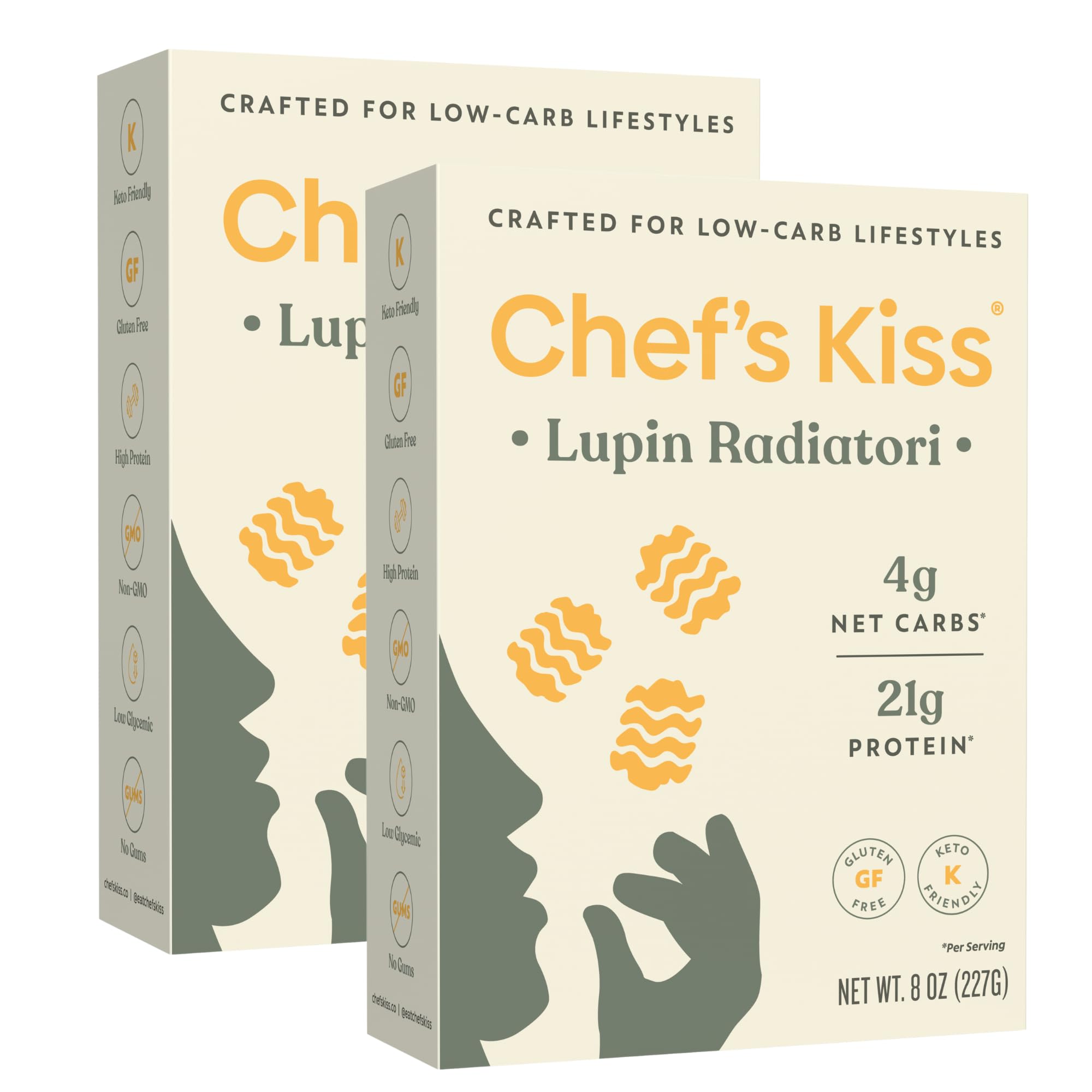 Chef’s Kiss Low Carb Radiatori | 4g Net Carbs, 21g Protein | Keto Friendly, Low Glycemic Pasta Made from Lupins | Gluten Free, High Protein | No Gums