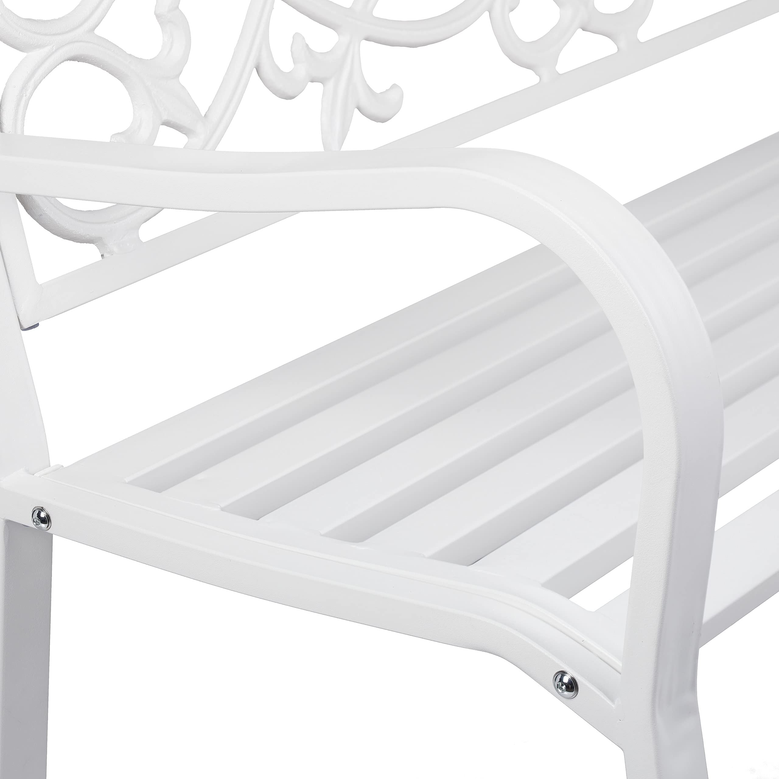 Relaxdays Banc de Jardin, nostalgique, 2 Places, résistant aux intempéries, Fonte et Acier, HLP: 78x124,5x58 cm, Blanc