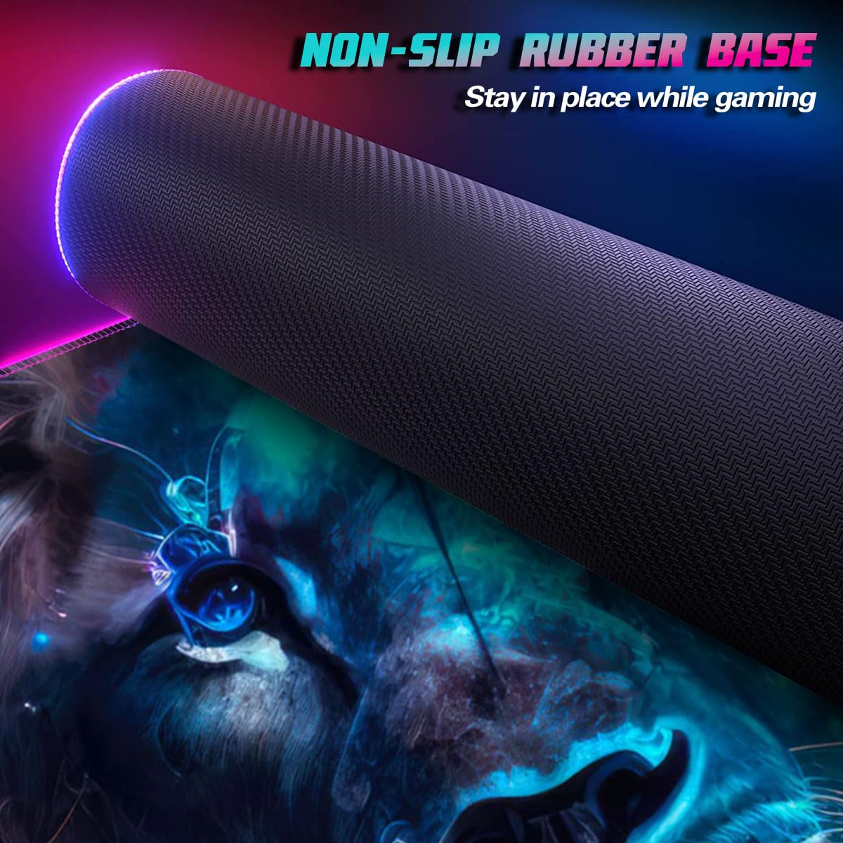 Tapis de Souris de Jeu RGB LED Doux Extra étendu, Grand Clavier et Tapis de Souris avec 14 Modes d'éclairage, Base étanche pour Joueur, Lion céleste Bleu 39,9 x 89,9 cm
